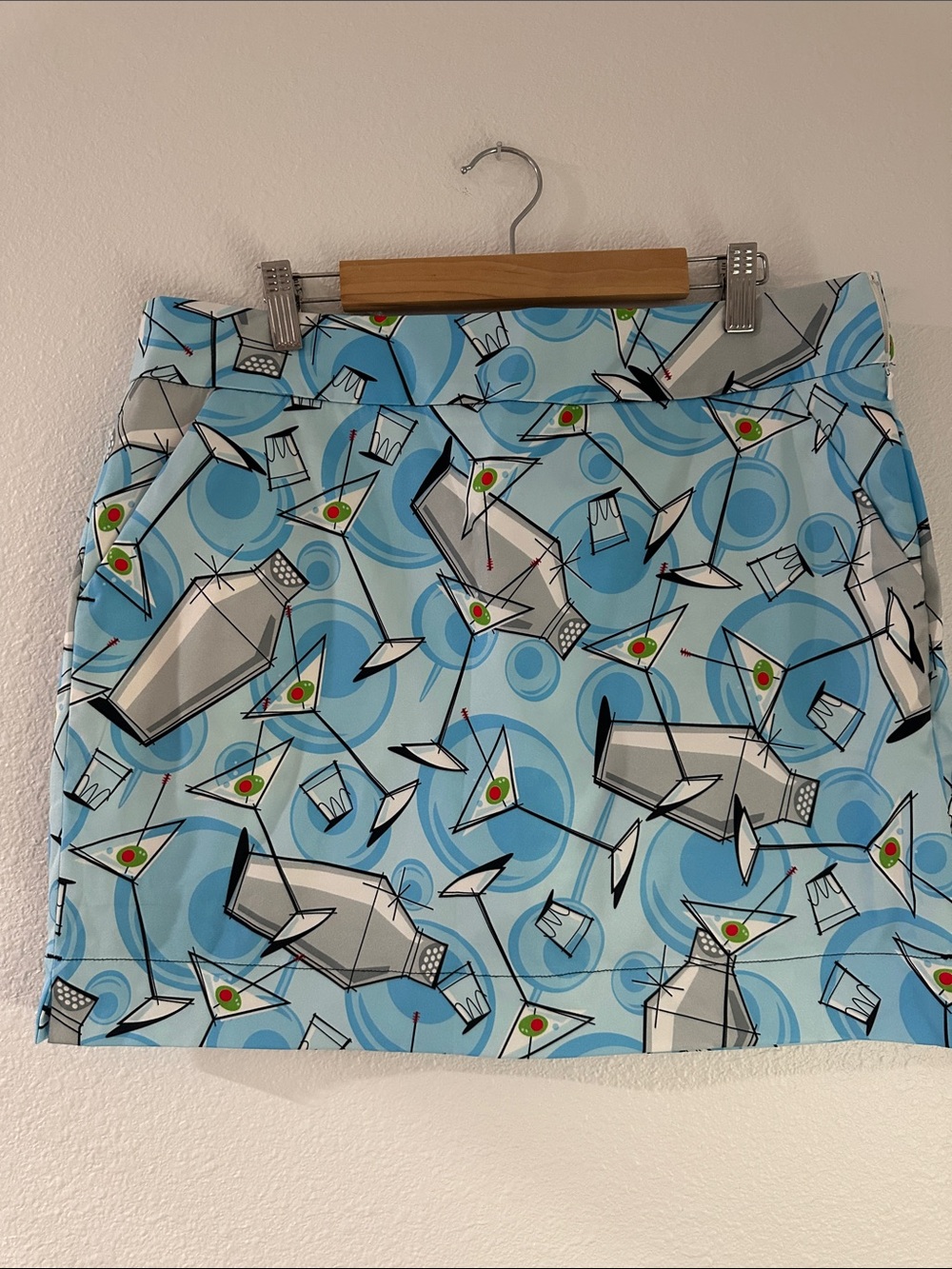 Light Blue Retro Martini-Print Mini Skirt